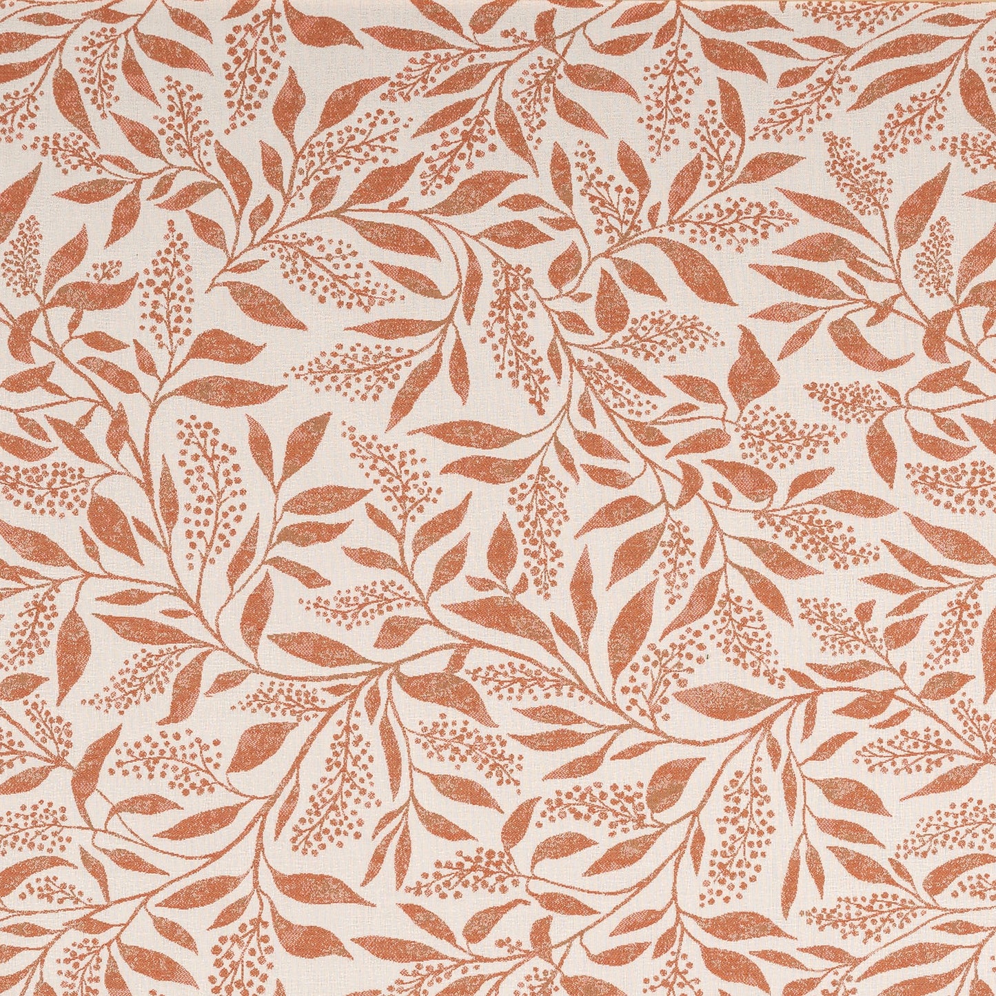 Patterned fabric with red leaves on a white background