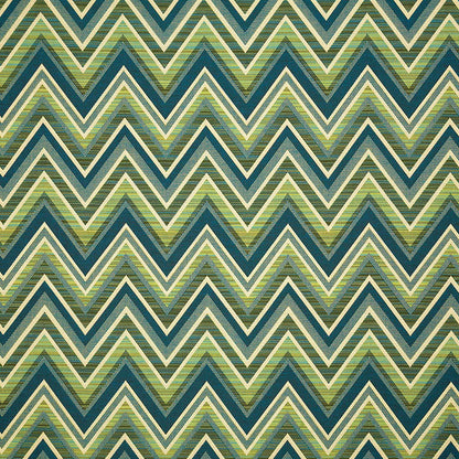A fabric with a geometric zigzag pattern in blue and green colors.