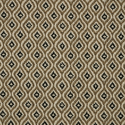 Patterned fabric with a geometric diamond design in black and beige.