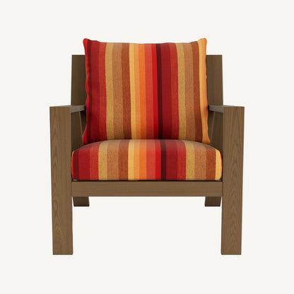 Sunbrella Astoria Lagoon 56096-0000 stripe fabric on a wooden seat cushions