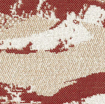 Textured patterned fabric with red and beige colors