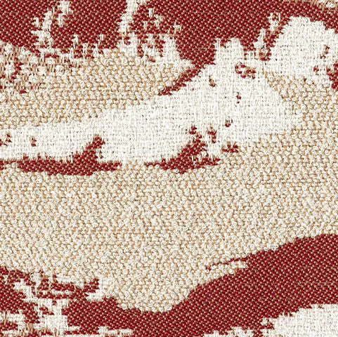 Textured patterned fabric with red and beige colors